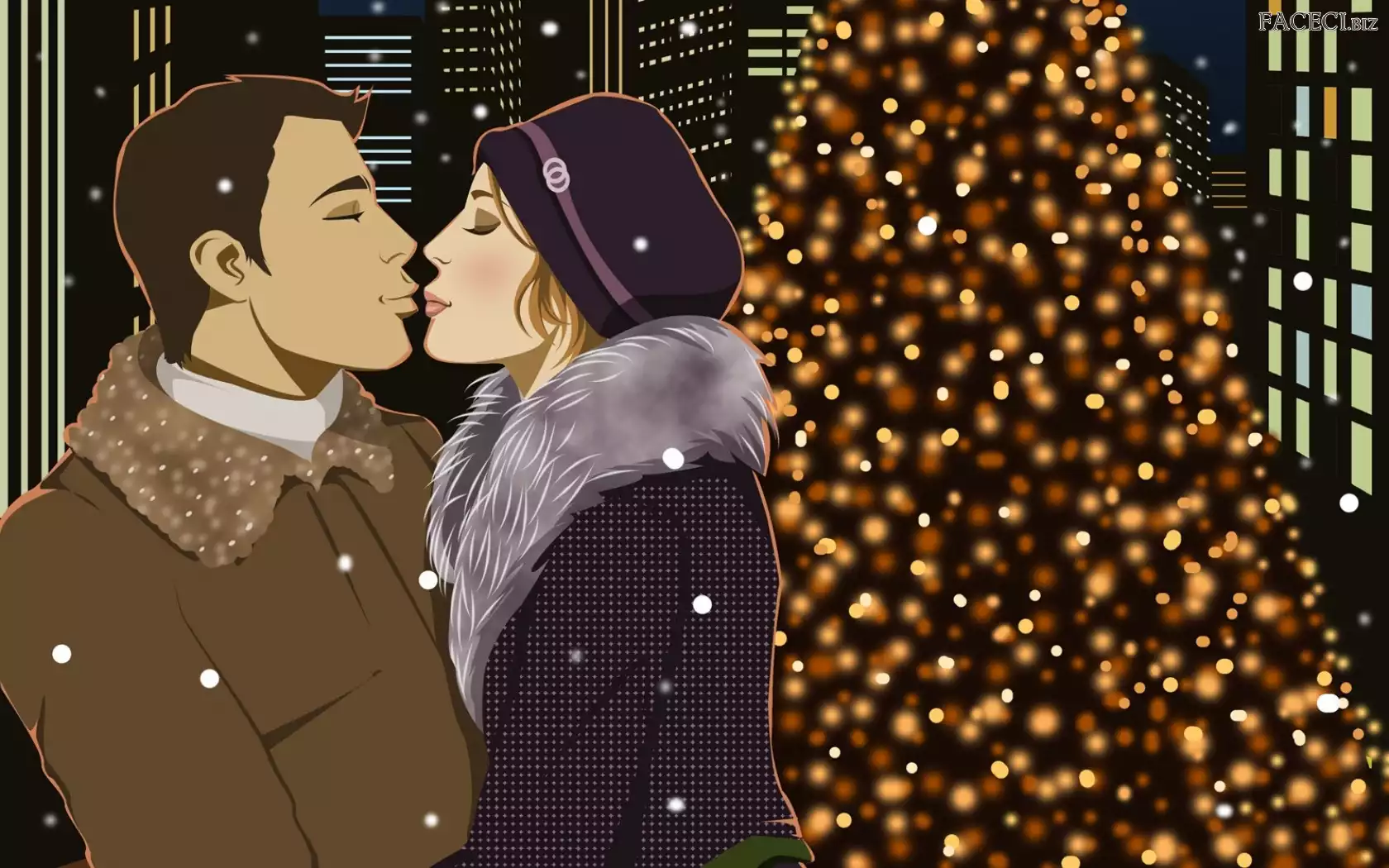 Para, Nowy, Pocałunek, Życzenia, Rok, Choinka